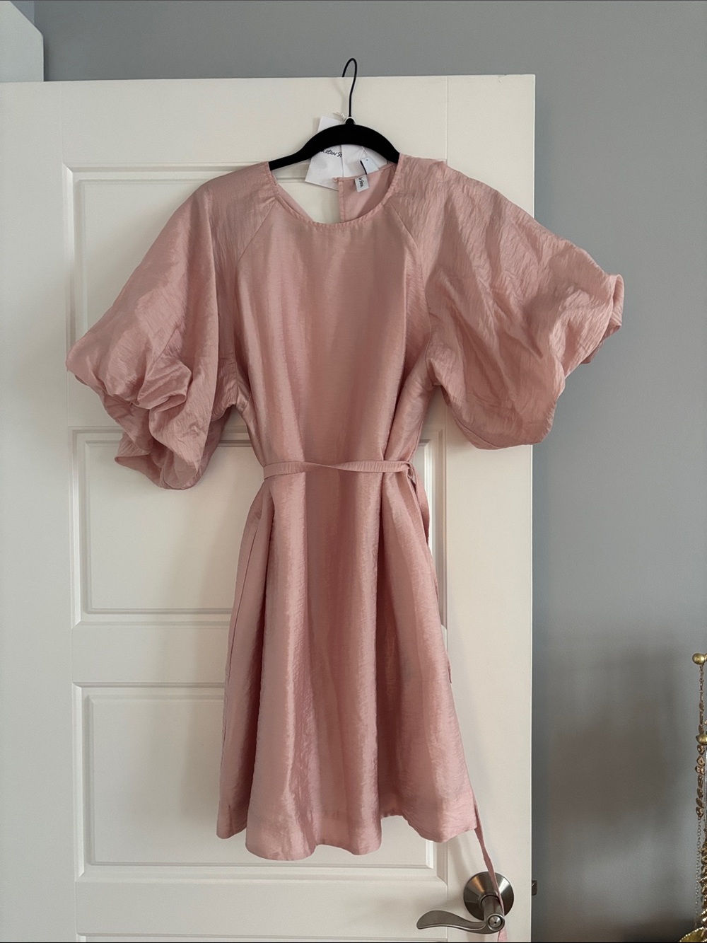& Other Stories Blush Pink Mini Dress with Puff Sleeves